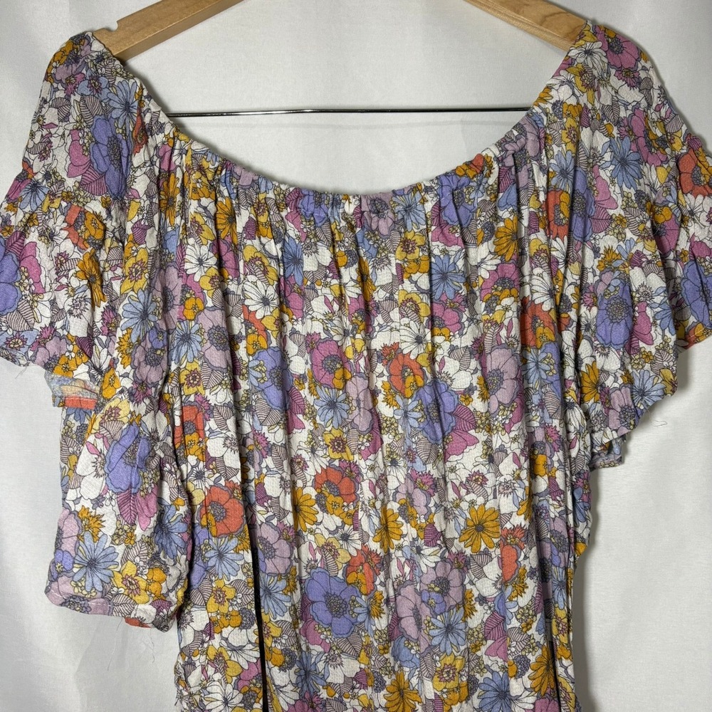 Cynthia Rowley Floral Off Shoulder Mini Dress XL Purple Orange Boho Tassel Belt - Picture 10 of 12